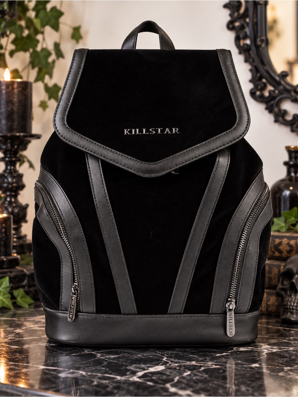 Killstar Immortelle Backpack Faux Leather and Velvet
